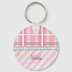 Roze Glitter Chevron Pset Rhinestones personaliser Sleutelhanger