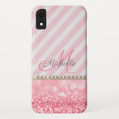 Roze glitter, Chevron Stripe gepersonaliseerd Case-Mate iPhone Case (Achterkant)