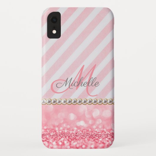 Roze glitter, Chevron Stripe gepersonaliseerd Case-Mate iPhone Case (Achterkant)