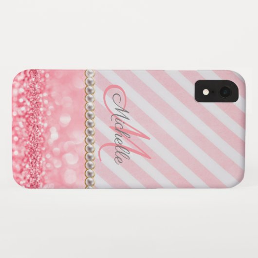Roze glitter, Chevron Stripe gepersonaliseerd Case-Mate iPhone Case (Achterkant (horizontaal))