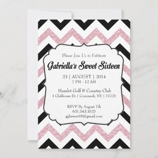 Roze Glitter Chevron Sweet 16 Uitnodiging (Voorkant)