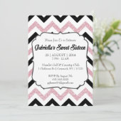 Roze Glitter Chevron Sweet 16 Uitnodiging (Staand voorkant)