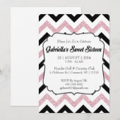 Roze Glitter Chevron Sweet 16 Uitnodiging (Voorkant / Achterkant)