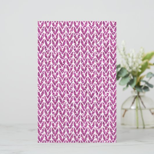 Roze Glitter Chevrons Knit Pattern Print Briefpapier (Staand voorkant)