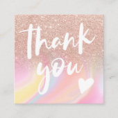 roze glitter chic rainbow marmer pastel dank u vierkante visitekaartje (Voorkant)