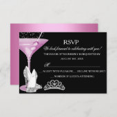 Roze Glitter Cocktail Afscheidsfeest RSVP (Voorkant / Achterkant)