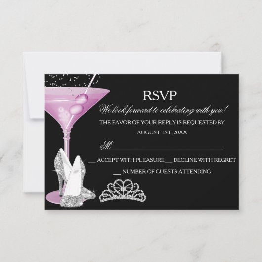 Roze Glitter Cocktail Bachelorette Party RSVP (Voorkant)