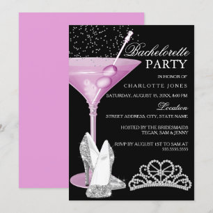 Roze Glitter Cocktail Meidenavakantie Kaart