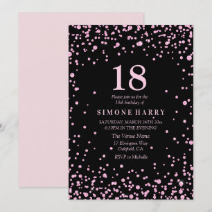 Roze Glitter Confetti 18e Birthday Party Invite Kaart