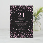 Roze Glitter Confetti 21st Birthday Party Invite Kaart (Staand voorkant)