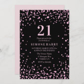 Roze Glitter Confetti 21st Birthday Party Invite Kaart (Voorkant / Achterkant)