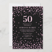 Roze Glitter Confetti 50th Birthday Party Invite Kaart (Voorkant)