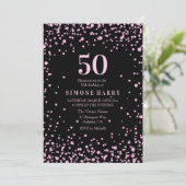 Roze Glitter Confetti 50th Birthday Party Invite Kaart (Staand voorkant)
