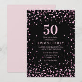 Roze Glitter Confetti 50th Birthday Party Invite Kaart (Voorkant / Achterkant)