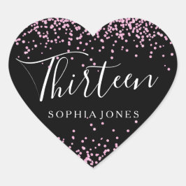 Roze Glitter Confetti Black 13de verjaardag Hart Sticker