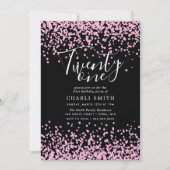 Roze Glitter Confetti Black 21st Birthday Invite Kaart (Voorkant)