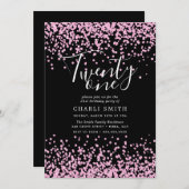 Roze Glitter Confetti Black 21st Birthday Invite Kaart (Voorkant / Achterkant)