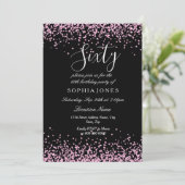 Roze Glitter Confetti Black 60ste verjaardag Kaart (Staand voorkant)