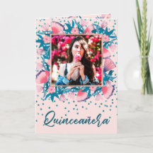 Roze Glitter Confetti Floral Español Quinceañera