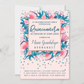 Roze Glitter Confetti Floral Español Quinceañera Magnetische Uitnodiging (Voorkant)