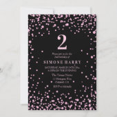 Roze Glitter Confetti Girls 2e verjaardag Uitnodig Kaart (Voorkant)