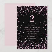 Roze Glitter Confetti Girls 2e verjaardag Uitnodig Kaart (Voorkant / Achterkant)