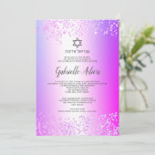 Roze glitter confetti hebrew name Bat Mitzvah Kaart (Staand voorkant)