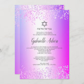 Roze glitter confetti hebrew name Bat Mitzvah Kaart (Voorkant / Achterkant)