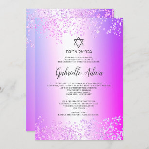 Roze glitter confetti hebrew name Bat Mitzvah Kaart
