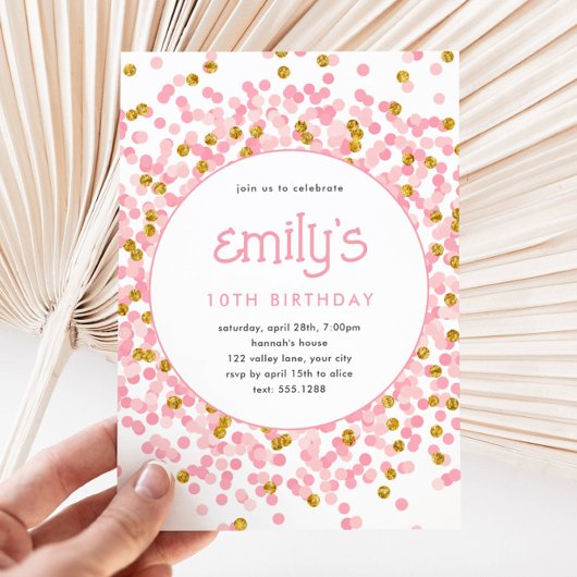 Roze Glitter Confetti Speelse Verjaardag Kaart