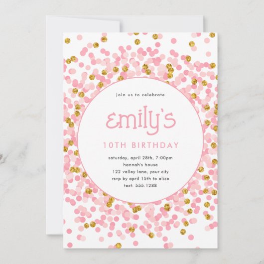 Roze Glitter Confetti Speelse Verjaardag Kaart (Voorkant)