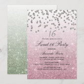Roze Glitter Confetti Sweet 16 Uitnodiging (Voorkant / Achterkant)