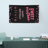 Roze Glitter Confetti Sweet Sixteen Spandoek (Beurs)