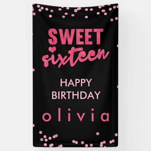 Roze Glitter Confetti Sweet Sixteen Spandoek (Verticaal)