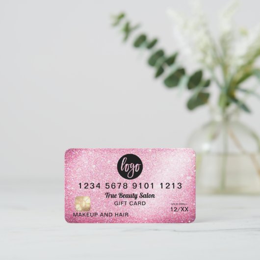 Roze Glitter-creditcard Cadeaubon Visitekaartje (Staand voorkant)