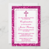 Roze Glitter Cross Heilige Communie of Bevestiging Kaart (Voorkant)