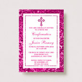 Roze Glitter Cross Heilige Communie of Bevestiging Kaart