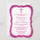 Roze Glitter Cross Heilige Communie of Bevestiging Kaart (Voorkant)