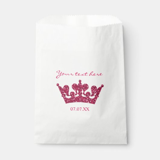 Roze Glitter Crown Birthday Party Favor Bags Bedankzakje (Voorkant)