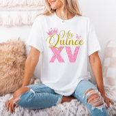 Roze Glitter Crown Mis Quince XV Quinceanera Party T-shirt