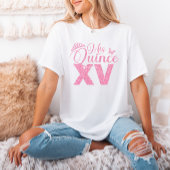Roze Glitter Crown Mis Quince XV Quinceanera Party T-shirt