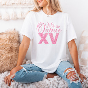 Roze Glitter Crown Mis Quince XV Quinceanera Party T-shirt