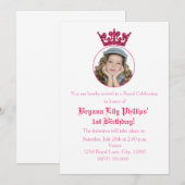 Roze Glitter Crown Royal Birthday Photo Invitation Kaart (Voorkant / Achterkant)