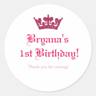 Roze Glitter Crown Royal Princess Sticker Label