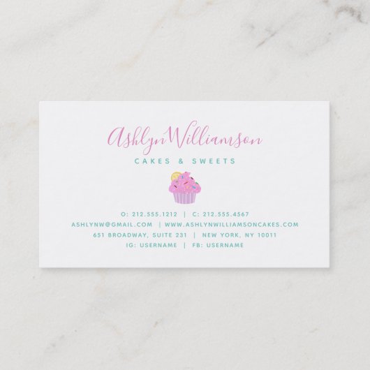 Roze Glitter Cupcake Bakkerij Gebak Chef Turquoise Visitekaartje (Achterkant)