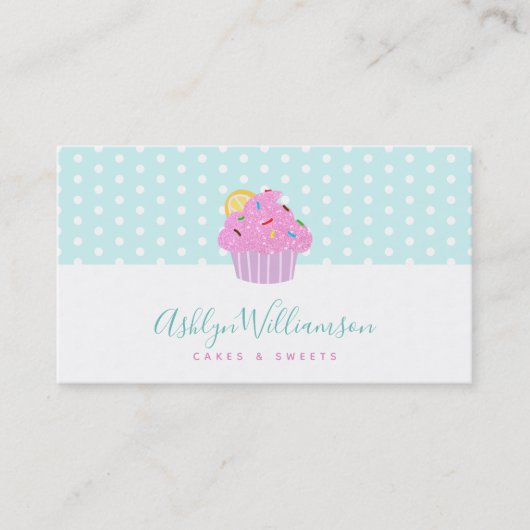 Roze Glitter Cupcake Bakkerij Gebak Chef Turquoise Visitekaartje (Voorkant)