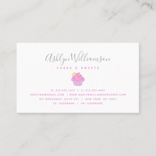 Roze Glitter Cupcake Bakkerij Patisserie Chef op G Visitekaartje (Achterkant)