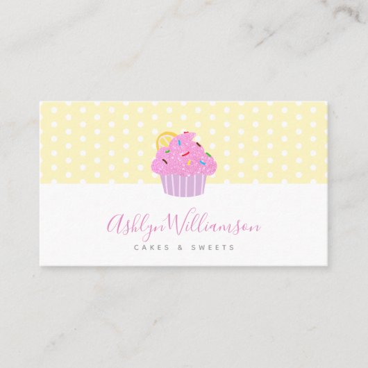 Roze Glitter Cupcake Bakkerij Patisserie Chef op G Visitekaartje (Voorkant)