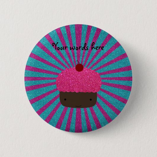 Roze glitter cupcake glitter sunburst ronde button 5,7 cm (Voorkant)
