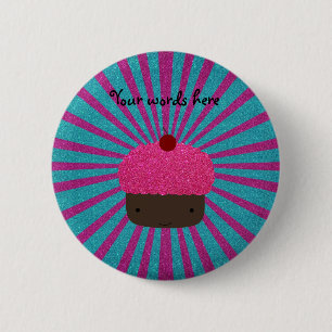 Roze glitter cupcake glitter sunburst ronde button 5,7 cm